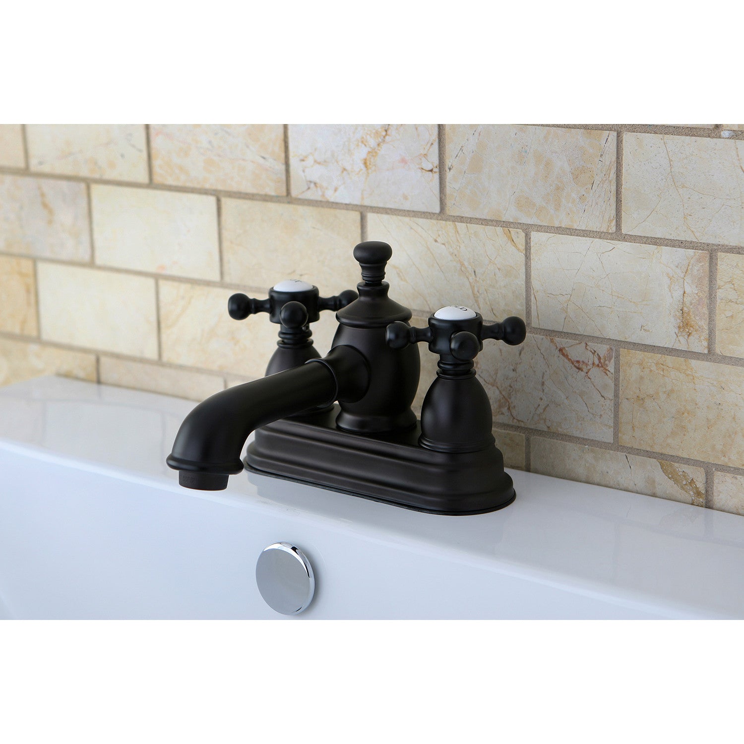 Kingston Tulare KS7005BX - English Country Double-Handle 3-Hole Deck Mount 4-Inch Centerset Bathroom Faucet with Brass Pop-Up, Oil Rubbed Bronze — thumbnail 2